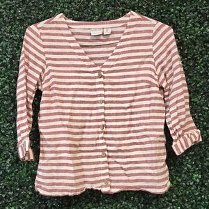 Rachel Zoe Burgundy and White Striped Linen Blouse